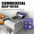 Freidora eléctrica Inox 16L Profesional Comercial, 3000W Acero Inoxidable Freidora con grifo