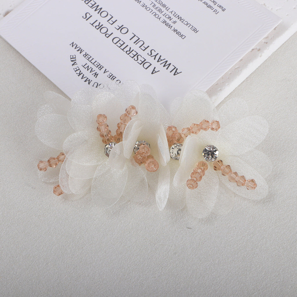 Beaded Organza Fabric Flower Hair Accent - Product Detail Photo 3