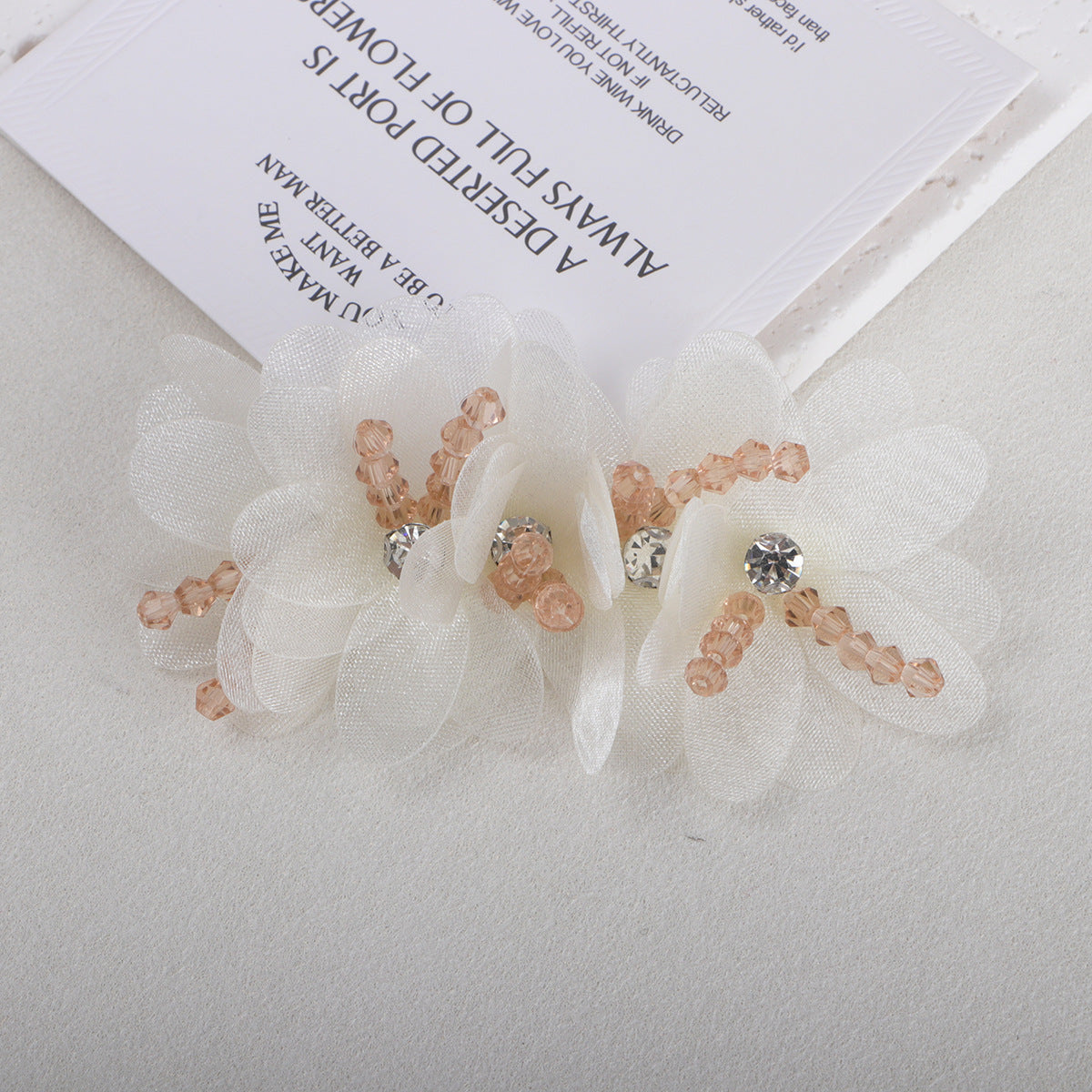 Beaded Organza Fabric Flower Hair Accent - Product Detail Photo 3