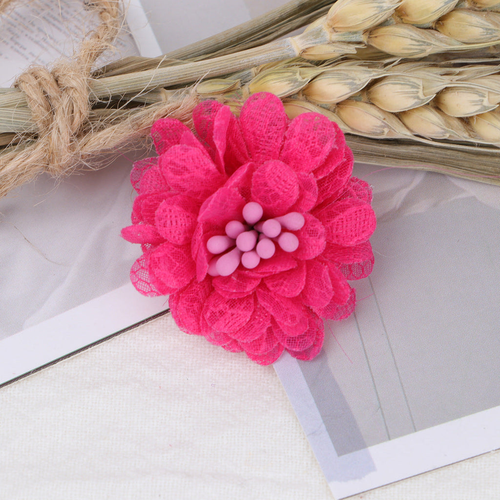 Mini Lace Mesh Fabric Flower with Bead Center - Gray 4cm