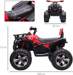 HOMCOM Quad Eléctrico 12V para Niños +3 Años con 2 Motores Faros Música Neumáticos de Suspensión Botones Avance y Retroceso Vehículo Eléctrico a Batería 100x65x73 cm Rojo