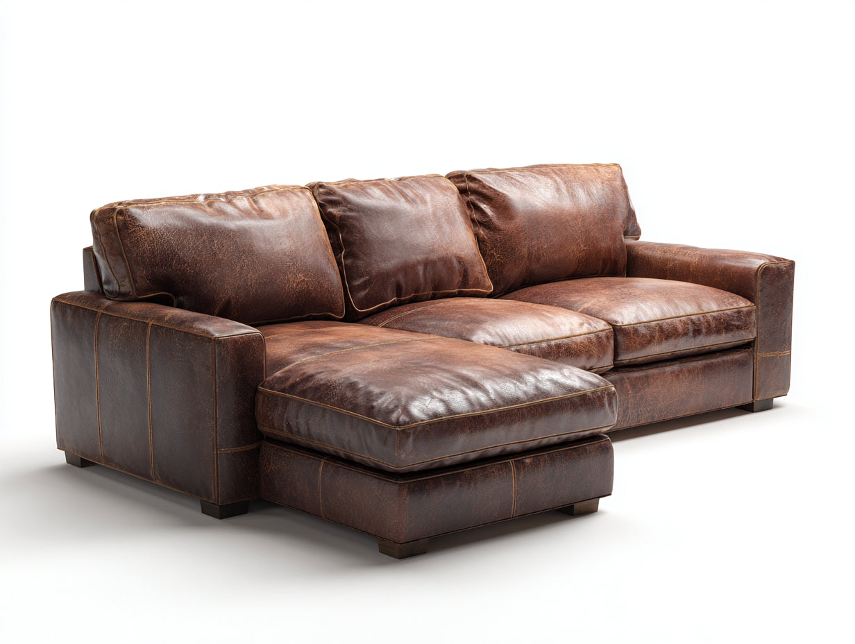 Sofás rinconeros tapizado cuero envejecido con chaise longue 268x165x92 cm - marrón - diseño clásico para salón