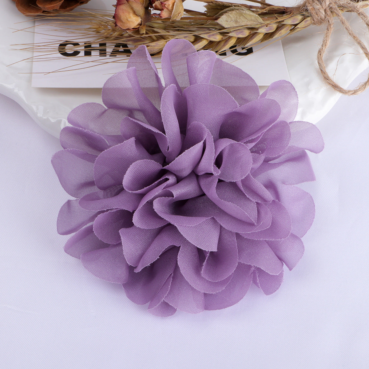 Layered Chiffon Pom Fabric Flower Applique - Light blue 10CM