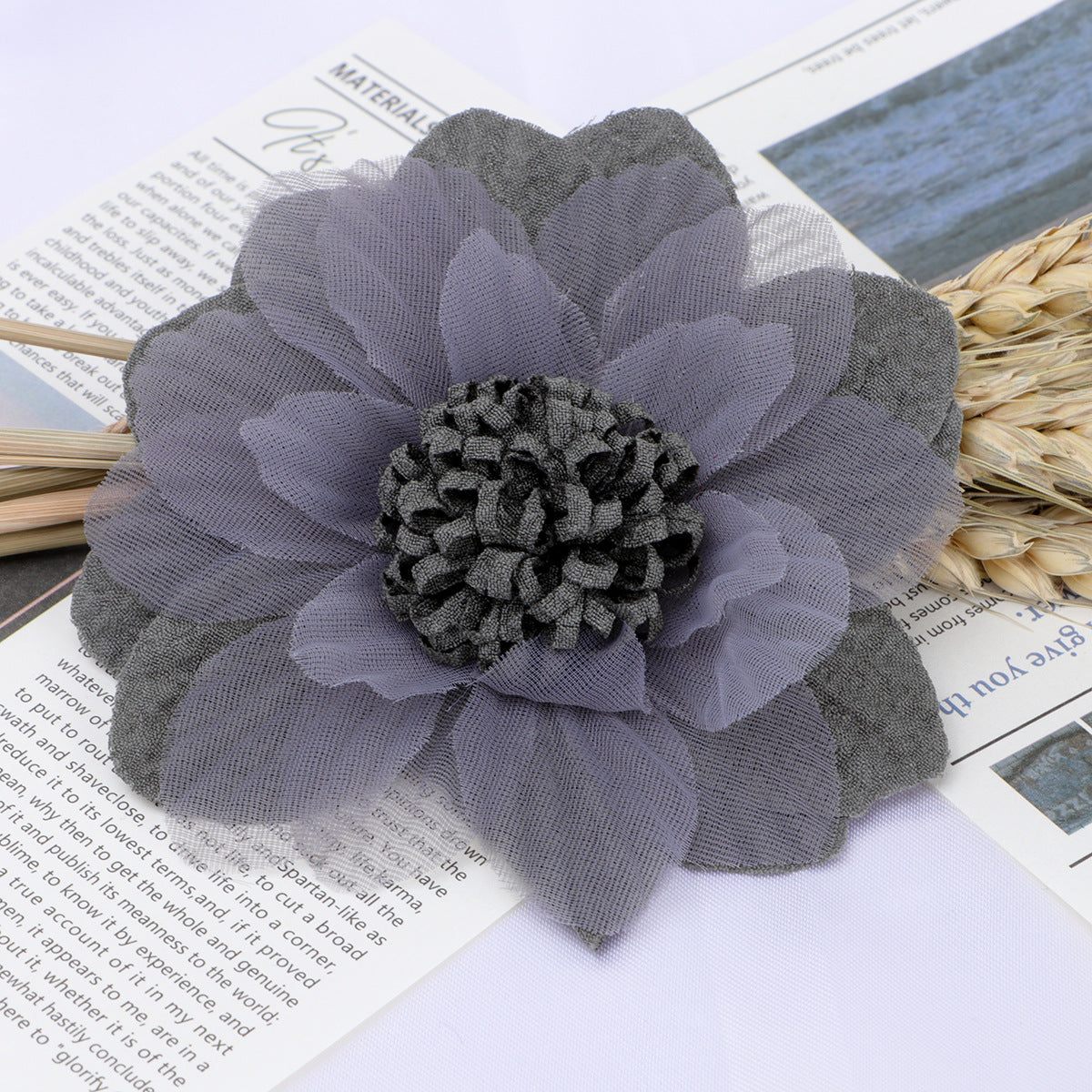 Layered Dahlia Fabric Flower with Fringe Center - Turmeric 10cm