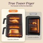 Cosori Turbo Tower Freidora de Aire10,8L con Cesta Verticales, Cocción en 3 Niveles que Ahorra Espacio, 2630 W, 6 funciones, 2 DC Motores, Más de 50 Recetas Completas en Línea