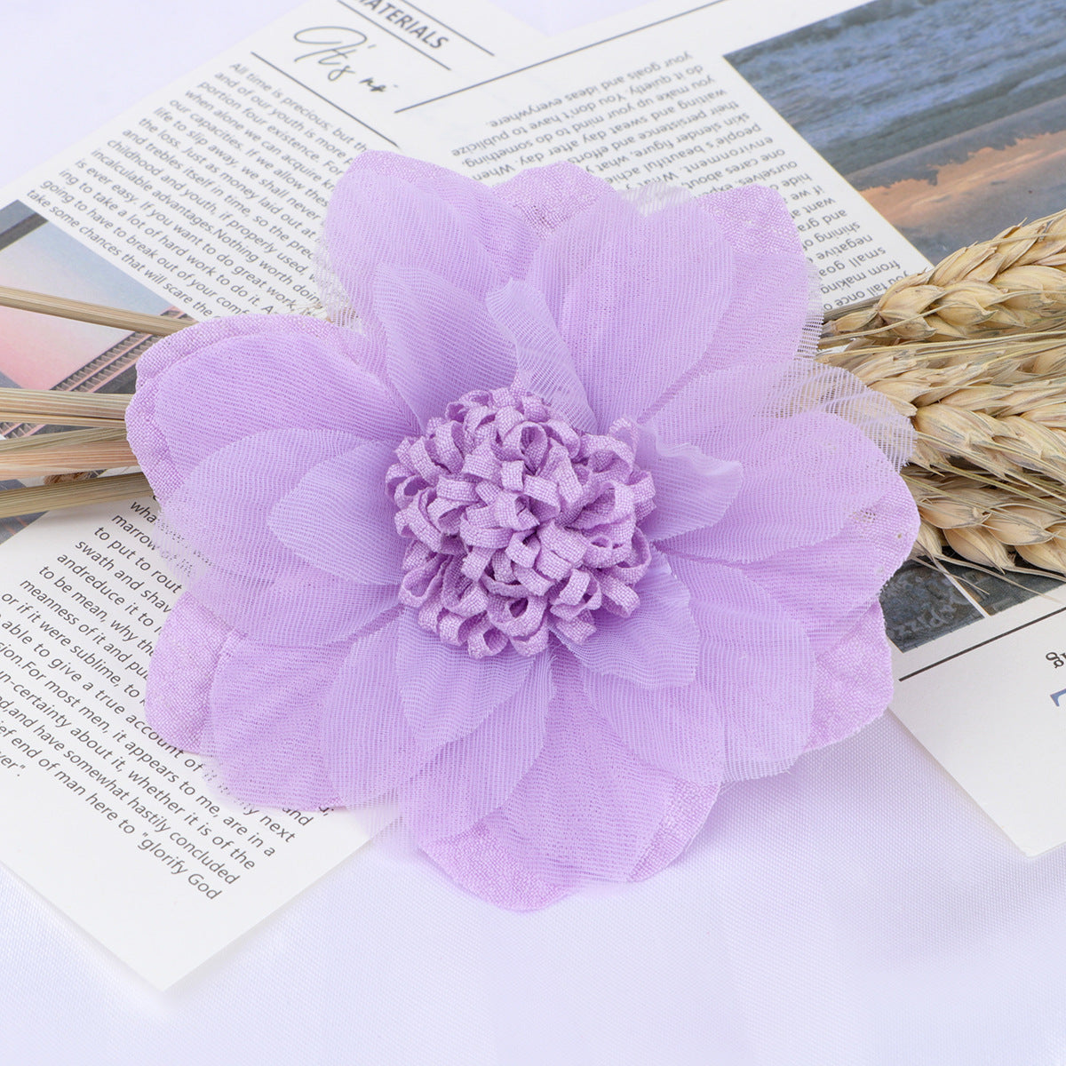 Layered Dahlia Fabric Flower with Fringe Center - Product Detail Photo 3