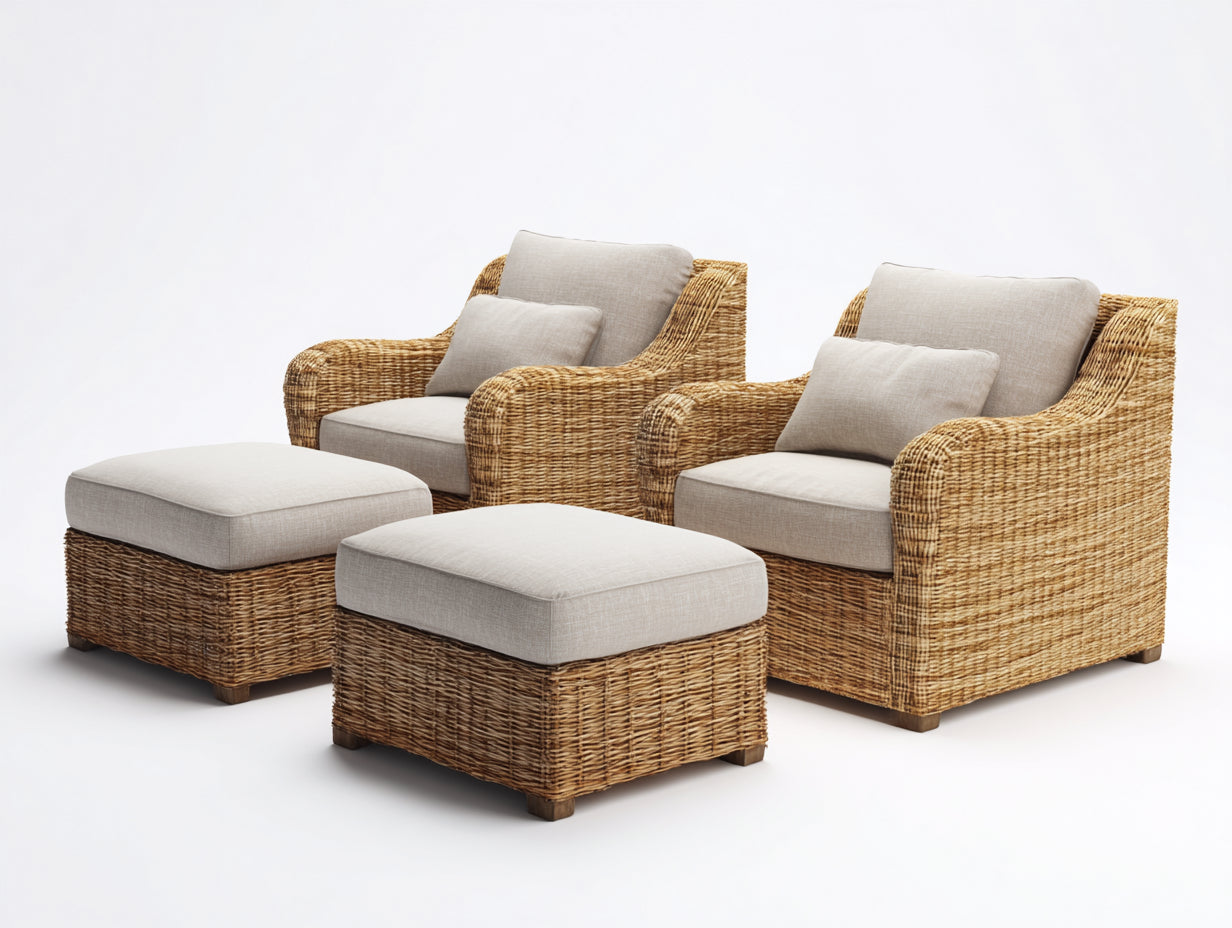 Sofás de exterior ratán conjunto 4 piezas 85x75x78 cm - marrón claro-beige - diseño moderno jardín