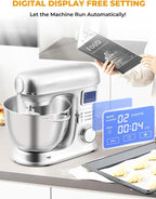 Batidora de pie de 8 l - Batidora eléctrica de cocina con pantalla LED, 6 velocidades, cabezal inclinable, recipiente de acero inoxidable, incluye picadora de carne, gancho para masa, batido