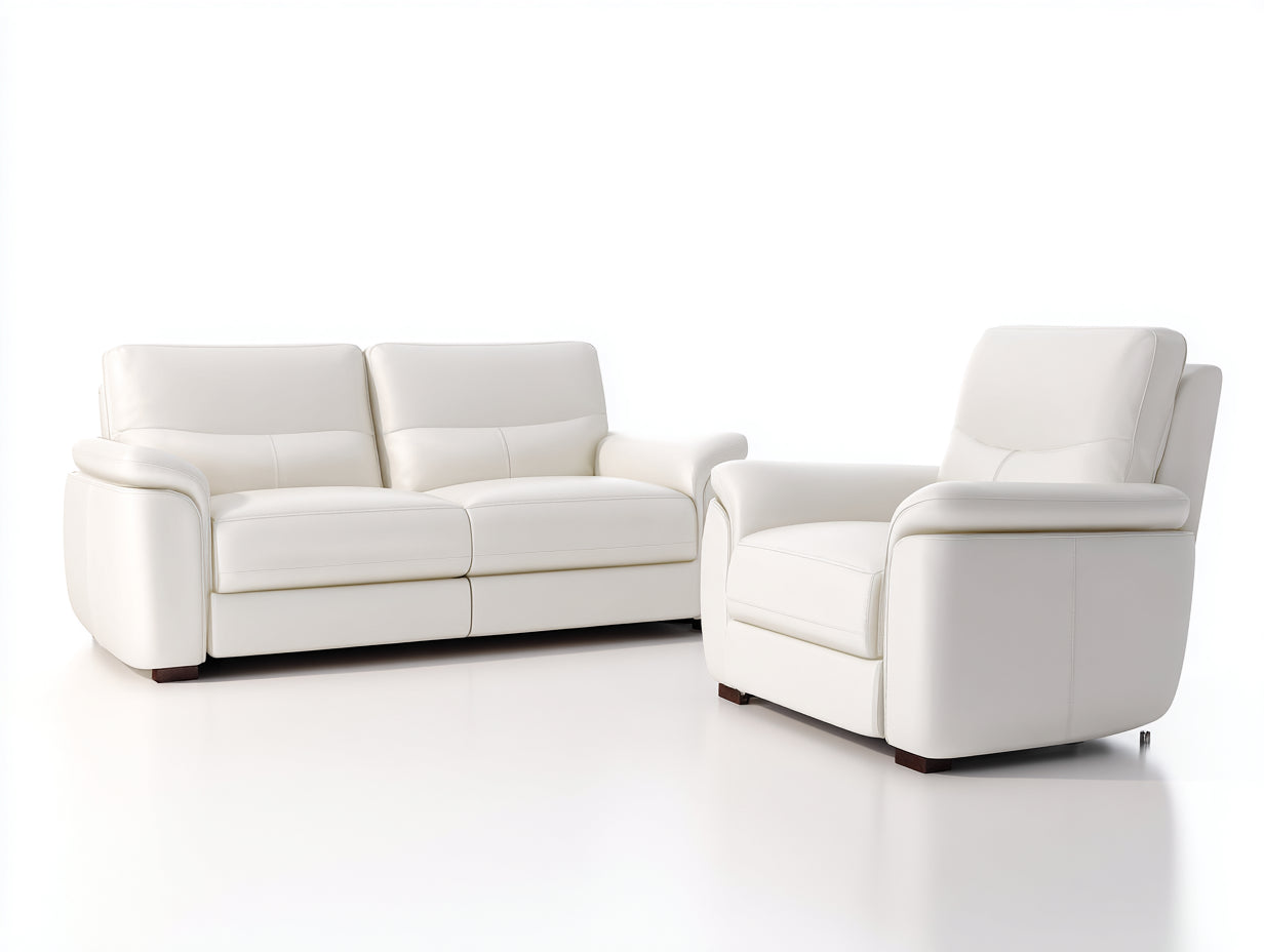 Conjunto de sofás reclinables de cuero sintético 200x90x95 cm - Blanco - 2 plazas y 1 plaza - Diseño moderno