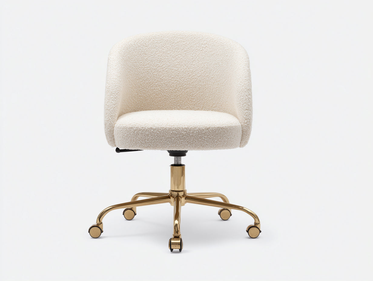 Silla de oficina tapizada - tela boucle 60x60x80 cm - color blanco crema - base metálica con ruedas ajustable giratoria