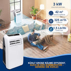 SereneLife Mini Klimaanlage mobil, 3-in-1 mobiles Klimagerät mit Abluftschlauch – Luftkühler, Luftentfeuchter & Ventilator, Air conditioner – 9.000 BTU, 1,5L Feuchtigkeit/Stunde, kühlt Räume bis 42 m2