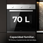 Cecotec Horno Integrable Multifunción 70L Bolero Hexa M236000 Line Time. 2800W, 6 Funciones, Temporizador, Steam Base XXL, Steam Assist, Steam EasyClean, Cooling Fan, Modo Defrost, Eco, Convección