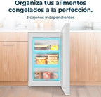 Cecotec Congelador Vertical Sobremesa 97 L Bolero CoolMarket TF 97 White, Clase Energética E, Diseño compacto, Puerta reversible, 3 Cajones, Medidas 55,1 x 57,5 x 83,5 cm, Color Blanco