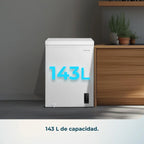 Cecotec Congelador Horizontal 143L Bolero CoolMarket Chest 143P White E. Cesta con Asas, Control Electrónico LED, UltraContact D-Cool, Dual Function, Puerta ZeroG (80º-30º), Fast Freezing, Compacto