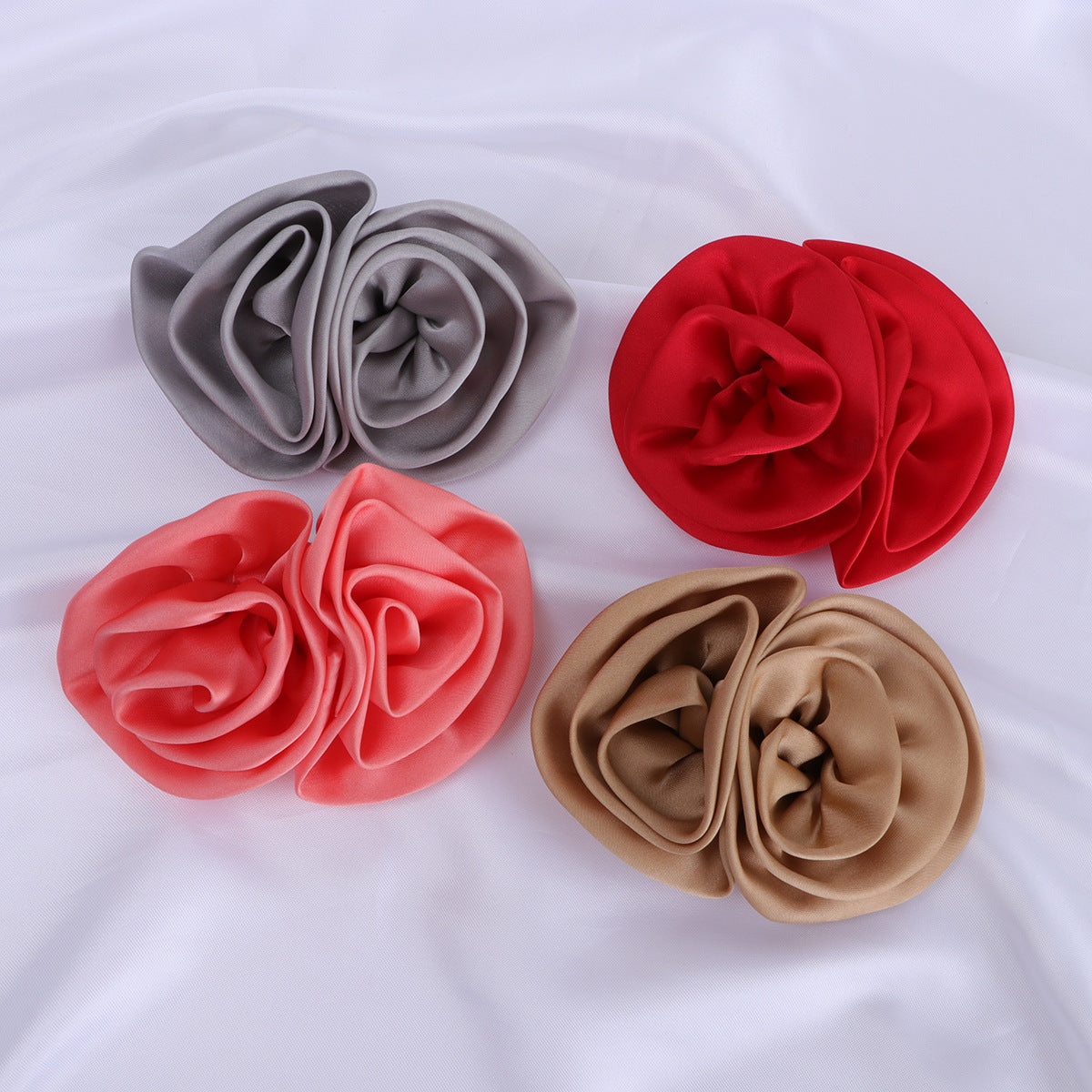 Satin Rolled Rosette Fabric Flower Applique - White 9cm