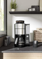 Melitta AromaFresh - Filterkaffeemaschine - mit Glaskanne - integriertes Mahlwerk - Timer Funktion - 10 Tassen - Pure Black