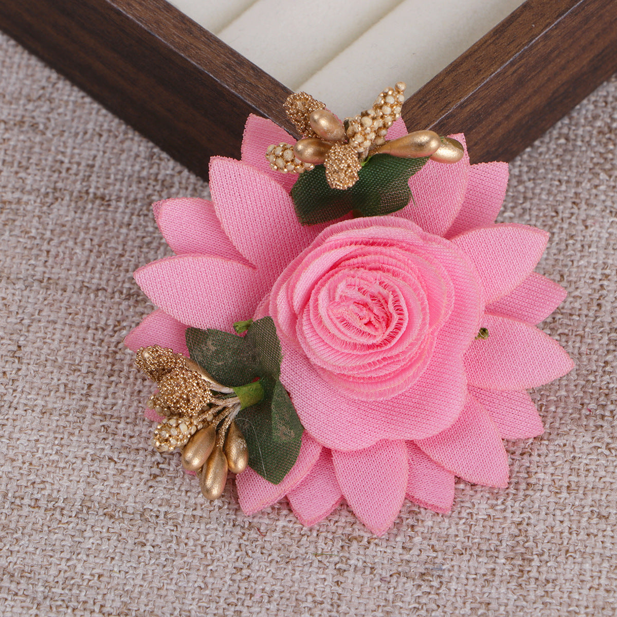 Layered Lotus Fabric Flower with Stamen Accent - Light pink 6.5CM