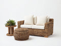 Sofás de exterior 165x82x88 cm ratán sintético color marrón-beige para jardín con mesa auxiliar y reposapiés - diseño natural