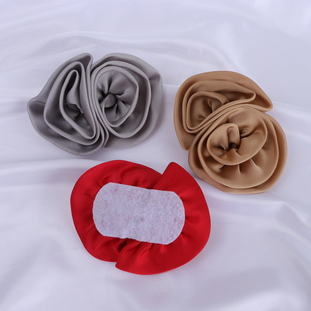 Satin Rolled Rosette Fabric Flower Applique - Red 9cm