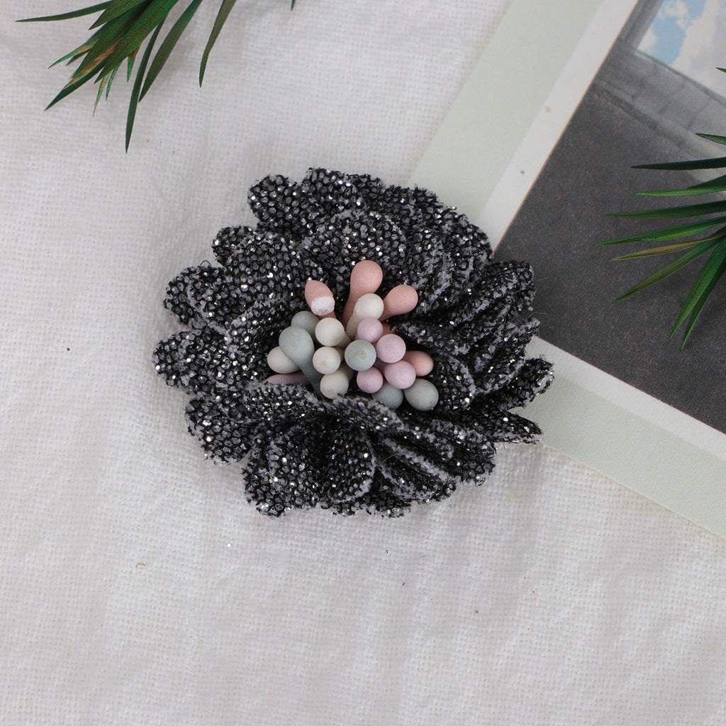 Sparkle Dahlia Fabric Flower with Bead Center - Product Detail Photo 4