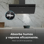 Cecotec Campana Decorativa 90 cm Flux Dt 908000 Glass Black A++. Vidrio Negro, 800M3/H de Potencia, Motor 210W, A++, Control Táctil, 3 Niveles + Booster, Hand Movement Control