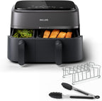 Philips Ovi Dual Basket z parą - Wyjątkowe funkcje gotowania Steamfry, Gotowania na parze, Airfry - 19 sposobów gotowania; pojemność 9L (3L + 6L), RapidAir Plus, automatyczne SteamClean (NA550/00)