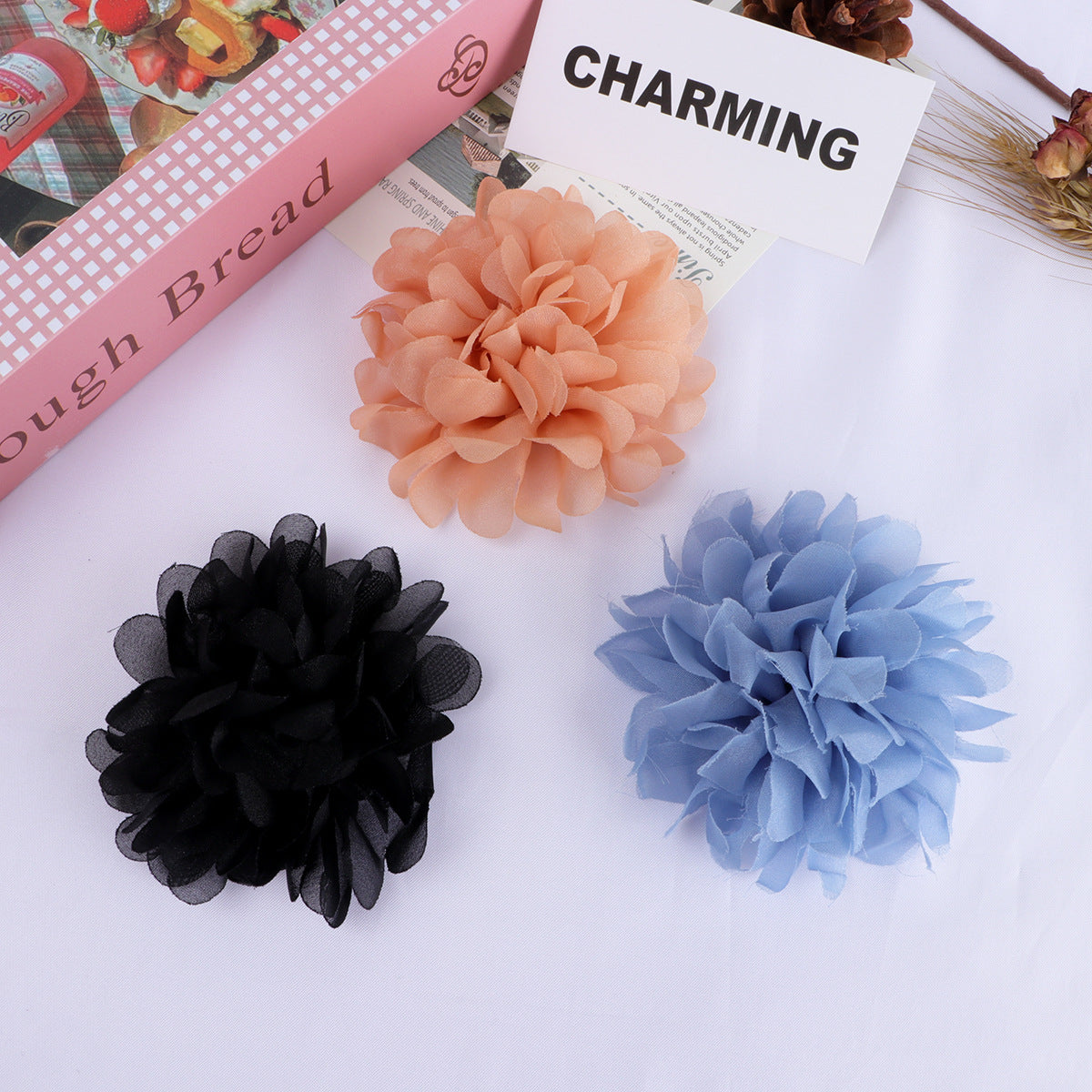 Layered Chiffon Pom Fabric Flower Applique - Purple 10CM