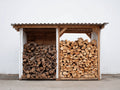 Leñero de jardín madera 210x70x160 cm marrón y blanco - diseño exterior con cubierta