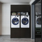 • Armario para lavadora con placa extraíble • Ahorro de espacio • Práctico • Ideal para lavadero (roble negro, 2 x armarios + 2 x accesorios (230 cm de alto)