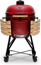 Kamado BONO BBQ - Barbacoa Grande XXL con 10 accesorios - Ø 64 cm Kamado Barbacoa con Accesorios - Parrilla ahumador rojo en la terraza, balcón o jardín