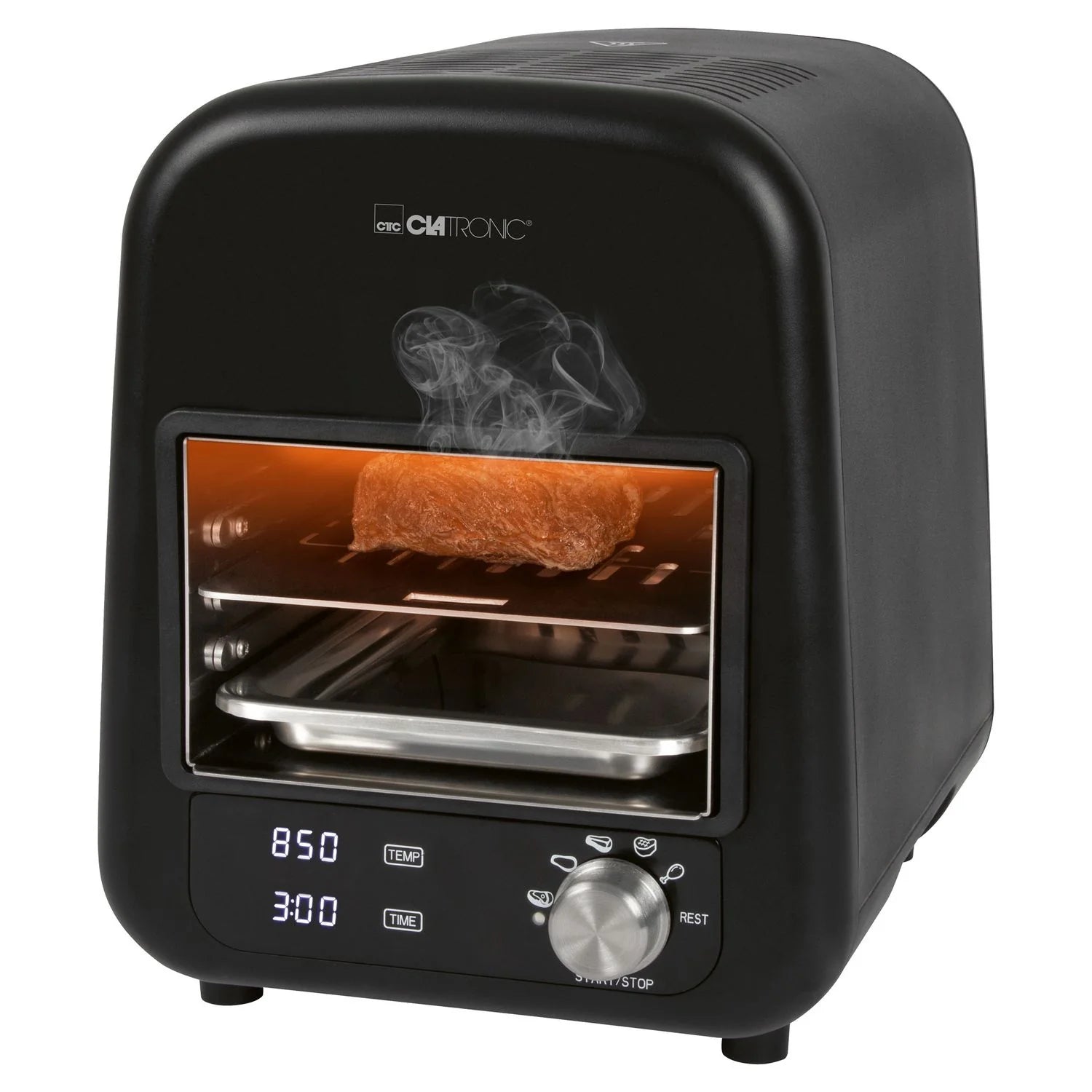 Barbacoa Grill Eléctrica Infrarrojos, Parrilla Cerámica, 5 Programas Cocinado, 850ºc, Interior Negro 1600w Clatronic Ebg 3760