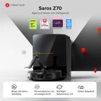 roborock Saros Z70 Robot Aspirador con Brazo Mecánico OmniGrip Plegable de 5 Ejes, Succión de 22000 Pa, Doble Sistema antienredos, Diseño Ultrafino de 7,98 cm y Evitar 108 Tipos de Obustáculos, Negro