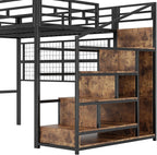 Cama alta (140 x 200 cm), marco de hierro, armario, escalera de almacenamiento, rejilla para colgar objetos, espacio libre debajo de la cama, luces LED de 7 colores, sin colchón, color negro