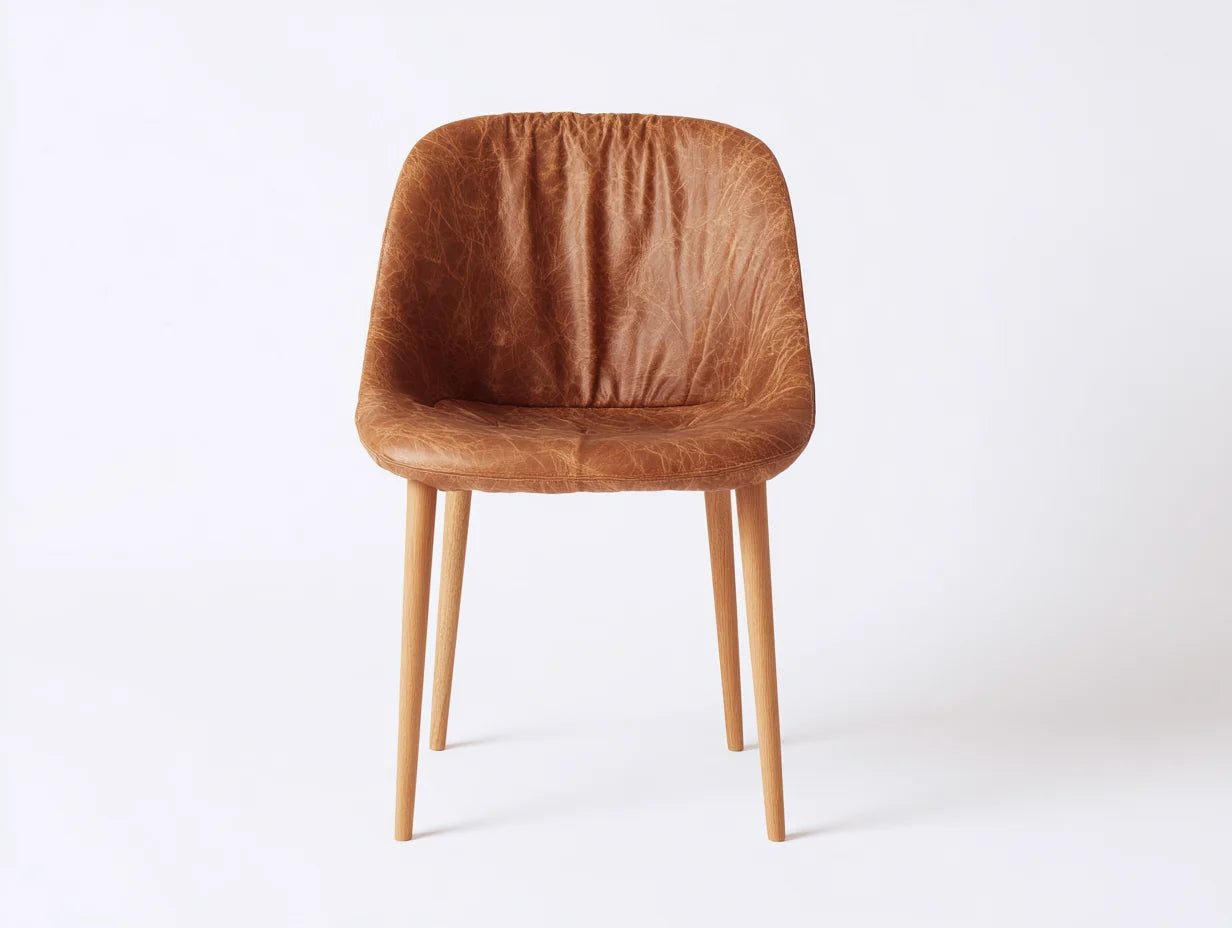 Sillas de comedor 55x58x82 cm - piel sintética marrón y patas de madera - estilo nórdico moderno