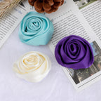 Satin Rolled Rose Fabric Flower Applique - Rose Red 4.5CM