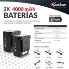 KAMIKAZE KV390 Tijera Eléctrica de Poda Profesional con Batería de Litio 21,6V, Ø35mm de Corte, 2 Baterías y Cargador Triple, Pantalla Inteligente, Kit de Mantenimiento y Maletín de Transporte