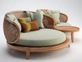 Sofás de exterior redondo con mesa auxiliar y sillón 180x160x75 cm - ratán y madera - verde claro - diseño moderno