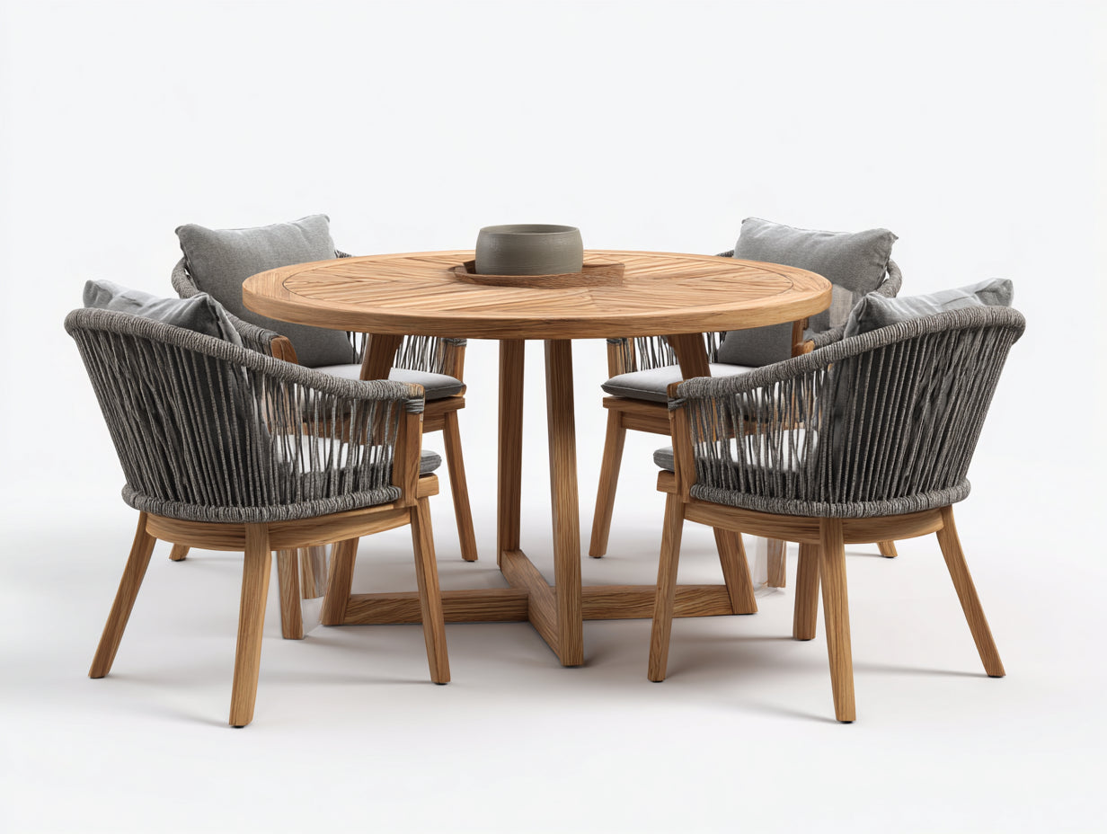Conjuntos de comedor de jardín madera maciza 120x120x75 cm madera natural-gris - con mesa y 4 sillas - estilo moderno - para exterior