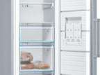 Bosch - Congelador Vertical NoFrost, Serie 4, alto 186 x ancho 60 cm, 242 L, Cajones BigBox para alimentos grandes, Sistema Multiairflow, Acero, GSN29VIEP