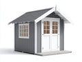 Caseta de jardín madera 200x150x210 cm gris blanco con puertas dobles y ventana para exterior estilo moderno