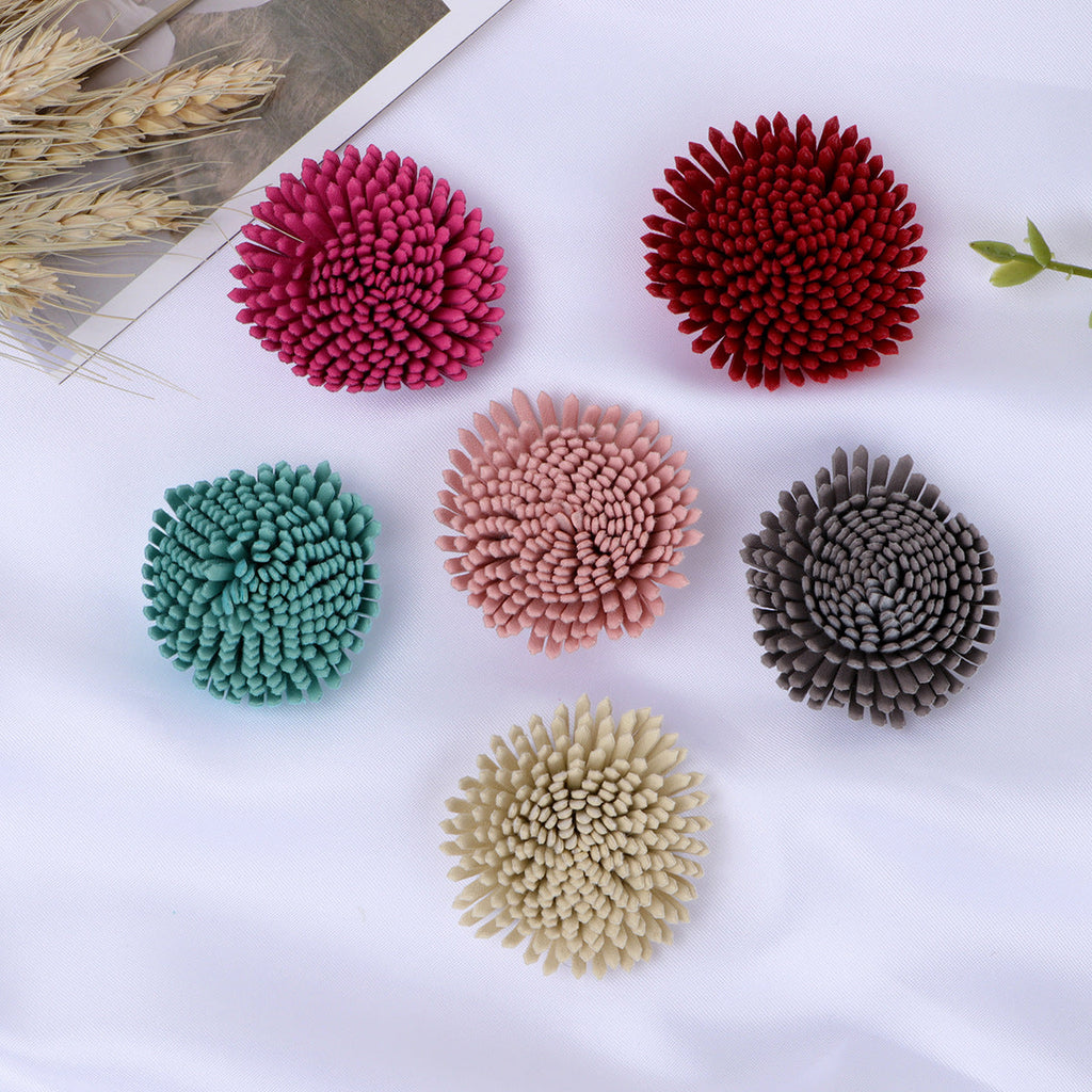 Textured Spike Pom Fabric Flower Applique - Red 5cm