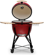 Kamado BONO BBQ - Barbacoa Grande XXL con 10 accesorios - Ø 64 cm Kamado Barbacoa con Accesorios - Parrilla ahumador rojo en la terraza, balcón o jardín