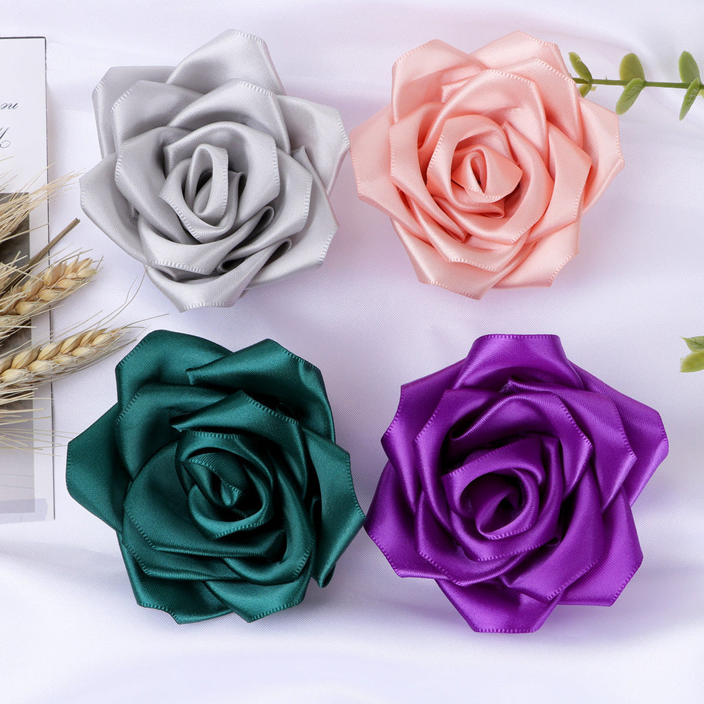 Classic Satin Rose Fabric Flower Applique - Light purple 7CM