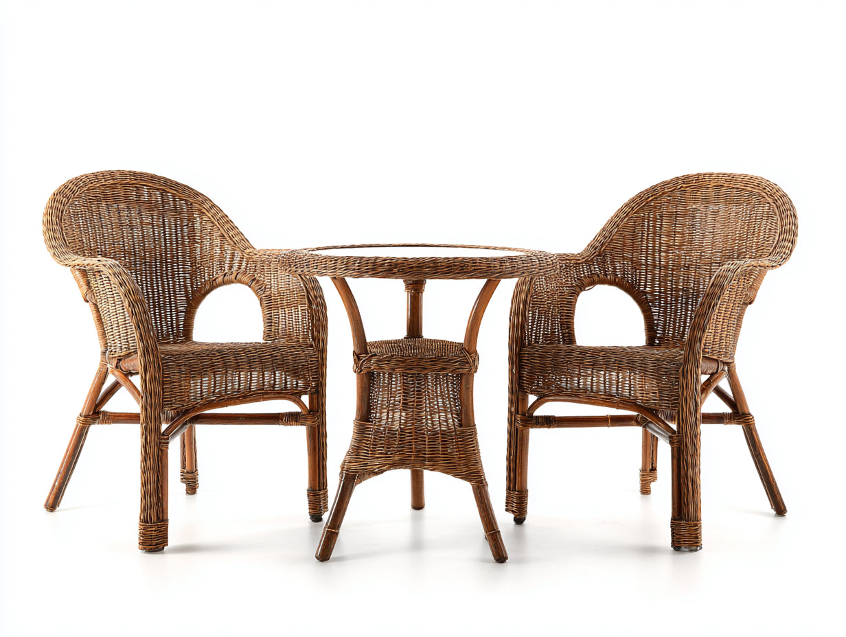 Conjunto de muebles de jardín 3 piezas 60x60x70 cm - ratán natural color marrón - diseño clásico para exterior