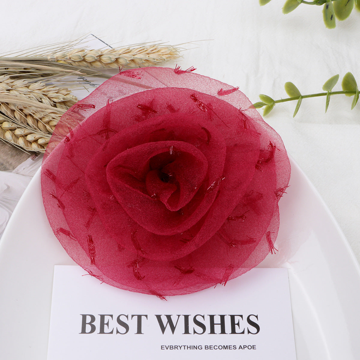 Organza Rolled Rose Fabric Flower Applique - Product Detail Photo 1