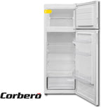 Corberó - Frigorífico 2 Puertas | CF2PV21324W | 57x54x145 | Capacidad 212L | Luz Interior, Crisper, Balcones Ajustables, Descongelación Manual, Estantes de Cristal, Huevera, Cubiteras | Blanco