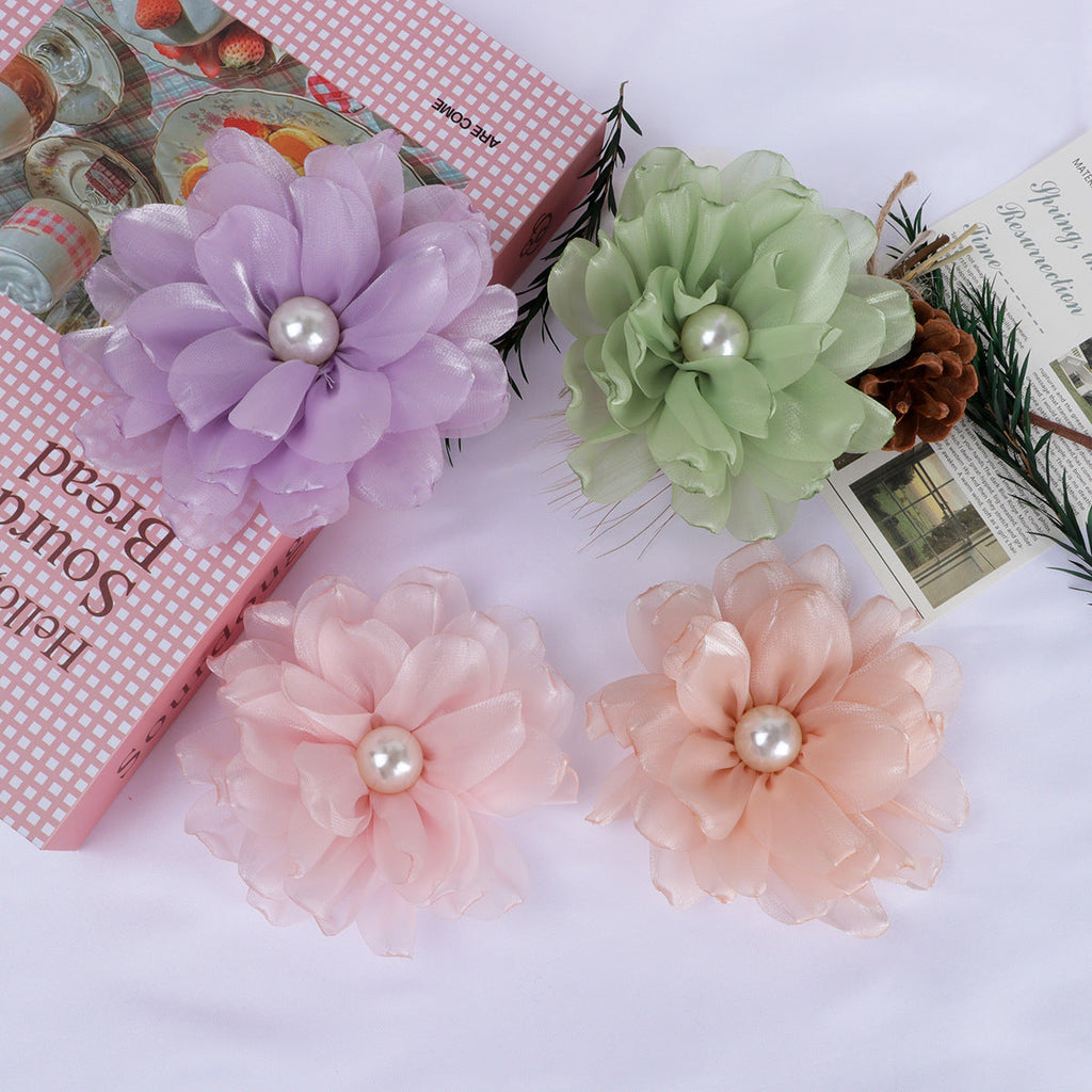Pearl Center Layered Petal Fabric Flower - Purple 10cm
