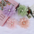 Pearl Center Layered Petal Fabric Flower - Purple 10cm