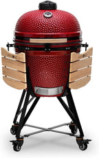 Kamado BONO BBQ Grande - ceramiczny grill Kamado z 6 dodatkami - grill BBQ Ø 59 cm z akcesoriami - czerwony Grill-wędzarnia na patio, balkon lub do ogrodu