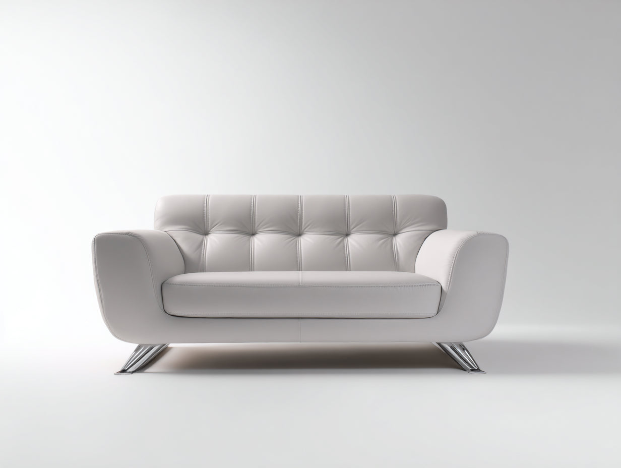 Sofás 2 plazas 150x85x75 cm tapizado en cuero sintético blanco con patas metálicas - diseño moderno